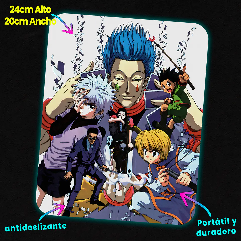 Mousepad 20x24 cm - Diseño Hisoka & Hunter Quartet Cards 2
