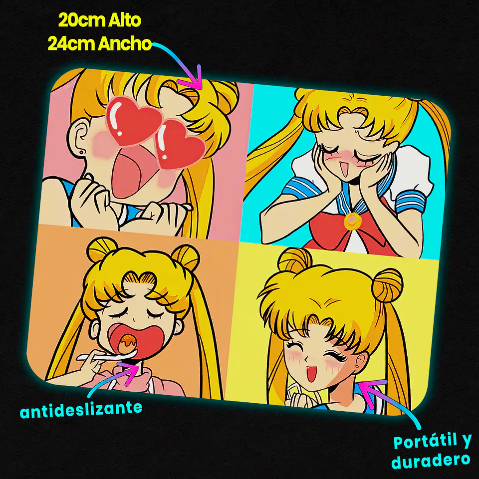 Mousepad 20x24 cm - Diseño Sailor Moon Multi-Mood Pop Art 2