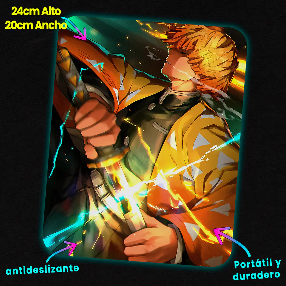Mousepad 20x24 cm - Diseño Zenitsu Thunder Flash 2