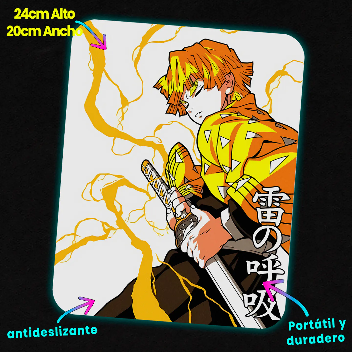 Mousepad 20x24 cm - Diseño Zenitsu Thunder Breath Kanji 2