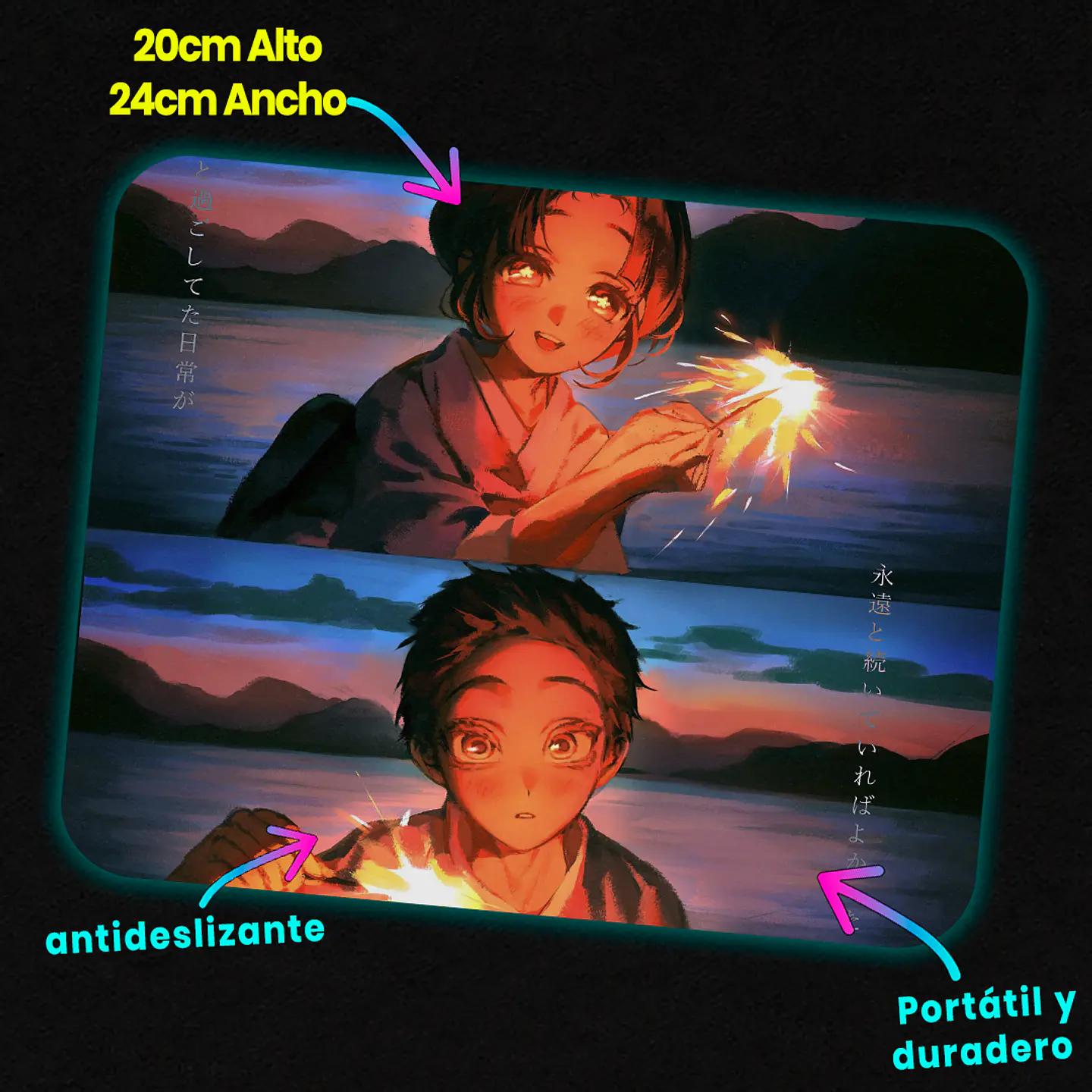 Mousepad 20x24 cm - Diseño Akaza & Koyuki Fireworks Memory 2