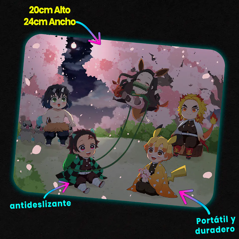 Mousepad 20x24 cm - Diseño Kimetsu Pika-Friends Sakura 2