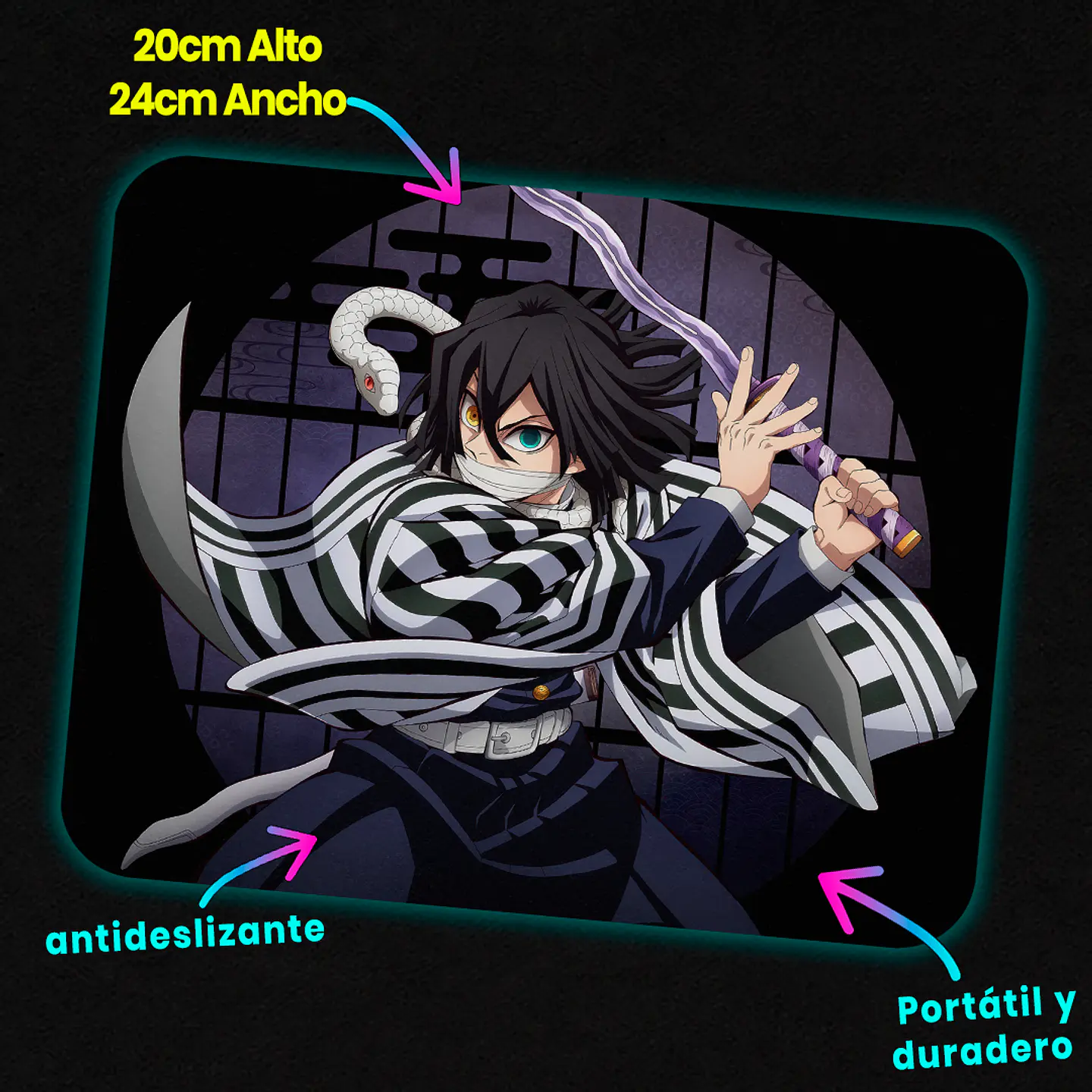 Mousepad 20x24 cm - Diseño Obanai Serpent Strike 2