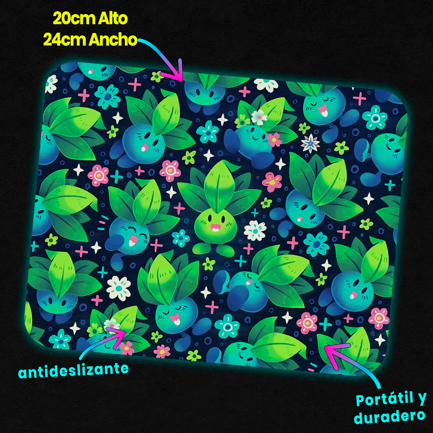 Mousepad 20x24 cm - Diseño Oddish Floral Midnight Pattern 2