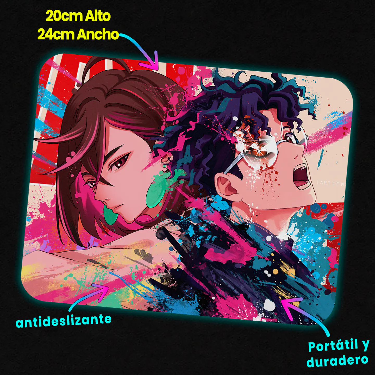 Mousepad 20x24 cm - Diseño Dandadan Neon Splatter Duo 2