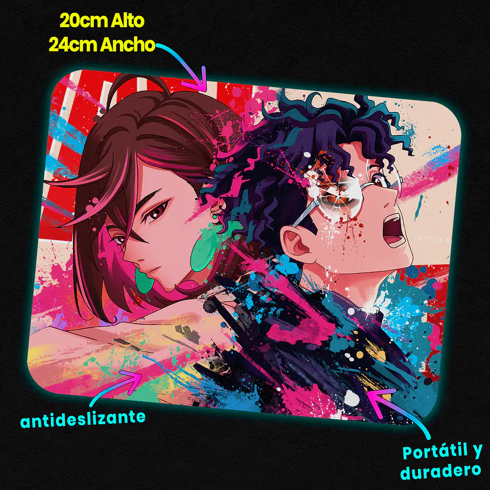 Mousepad 20x24 cm - Diseño Dandadan Neon Splatter Duo 2