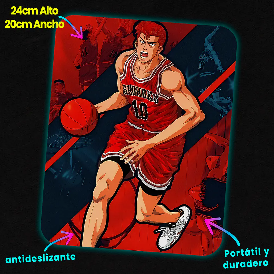 Mousepad 20x24 cm - Diseño Hanamichi Sakuragi King of Rebounds 2
