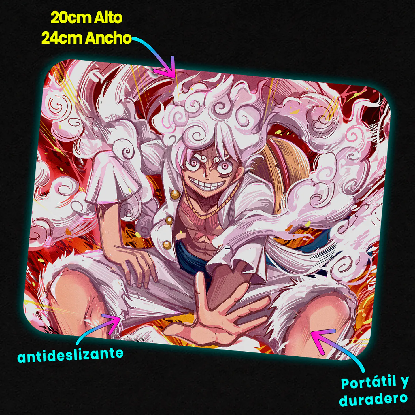 Mousepad 20x24 cm - Diseño Luffy Gear 5 Sun God Awakening 2