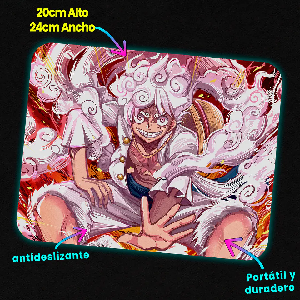 Mousepad 20x24 cm - Diseño Luffy Gear 5 Sun God Awakening 2