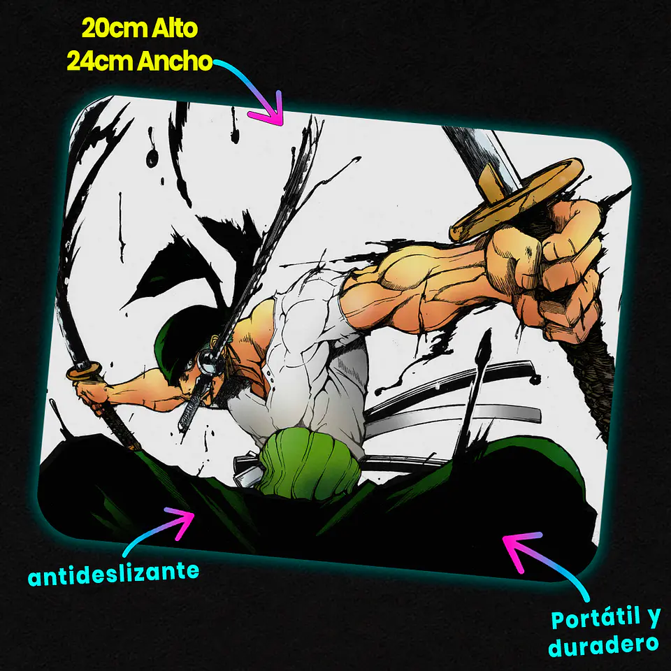 Mousepad 20x24 cm - Diseño Zoro Santoryu Ink Strike 2