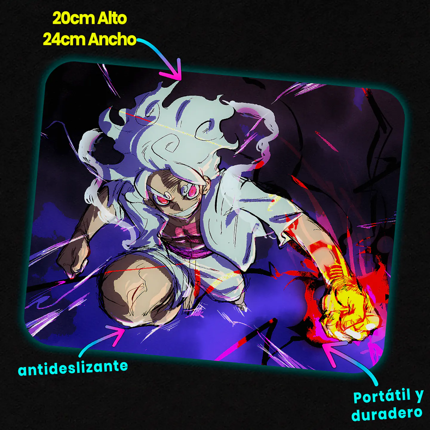 Mousepad 20x24 cm - Diseño Luffy Gear 5 Sun God Awakening 2