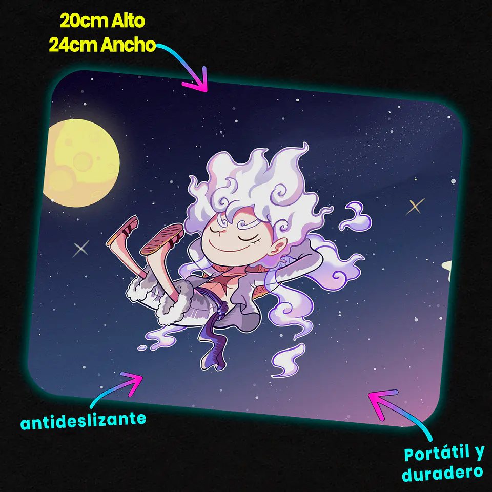 Mousepad 20x24 cm - Diseño Luffy Gear 5 Lunar Freedom 2