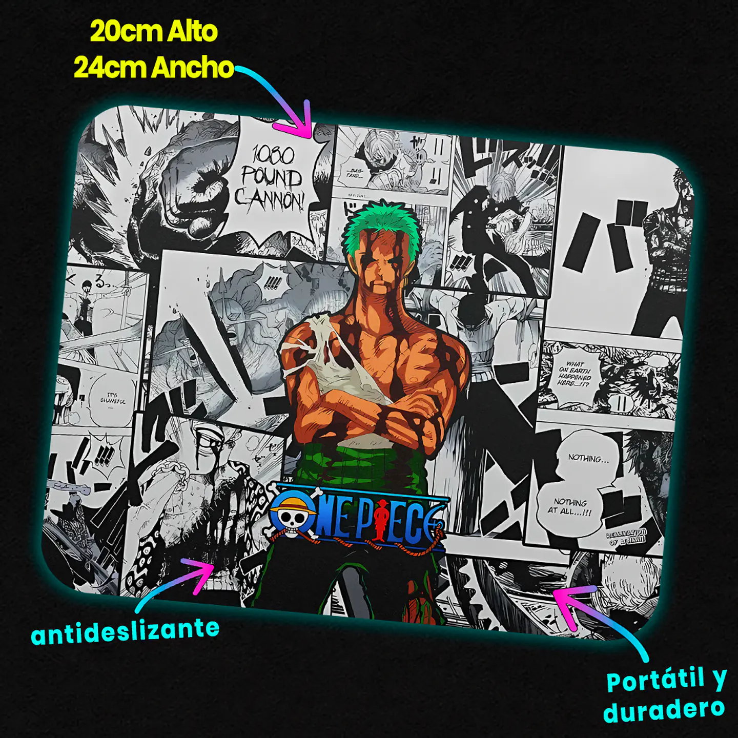 Mousepad 20x24 cm - Diseño Zoro Roronoa Nothing Happened Manga Collage 2