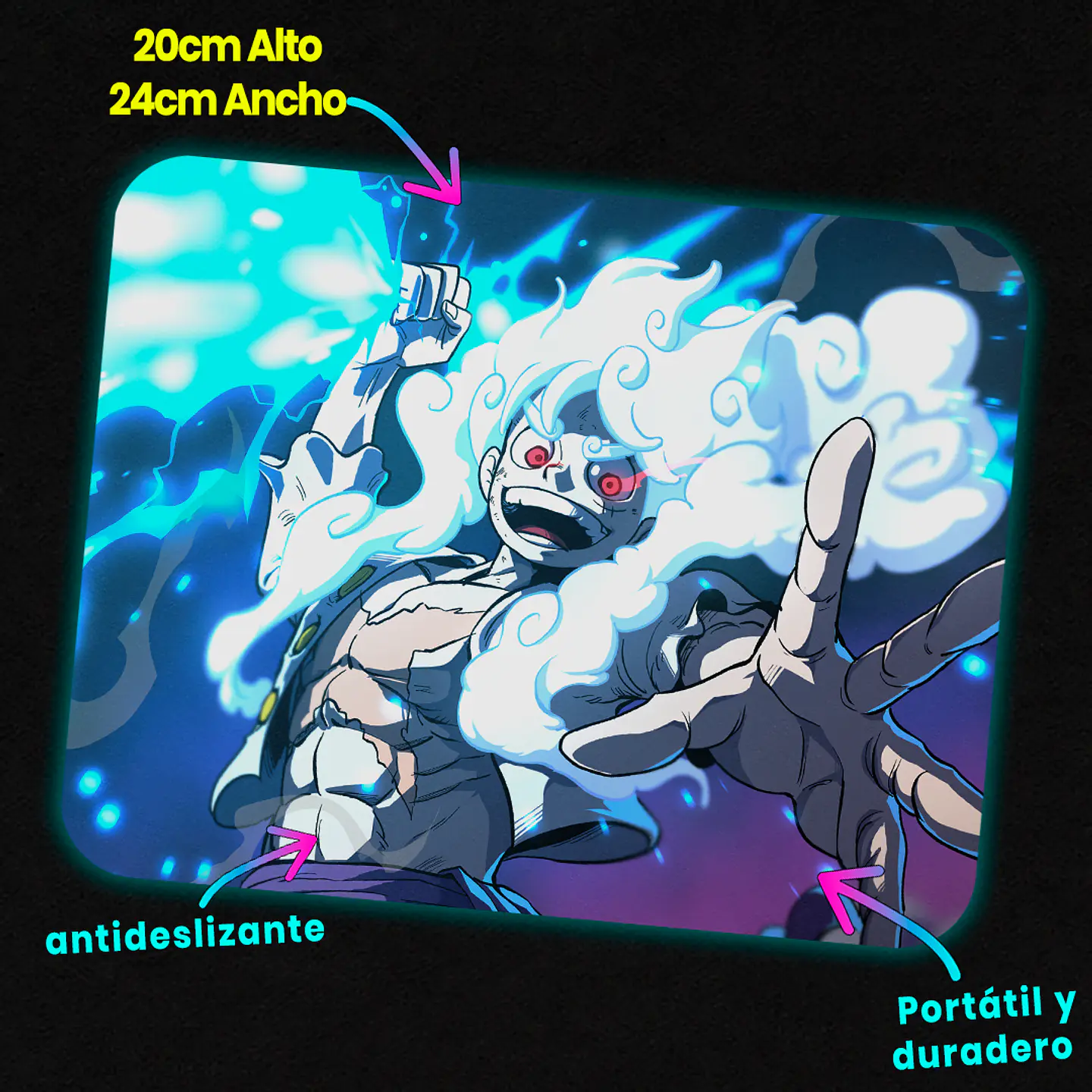 Mousepad 20x24 cm - Diseño Luffy Gear 5 Awakened Lightning 2