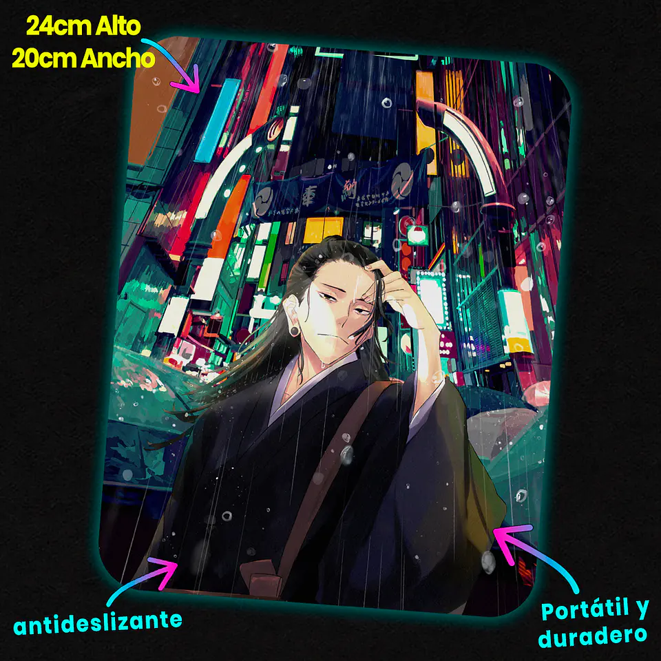 Mousepad 20x24 cm - Diseño Suguru Geto Neon Rain City 2