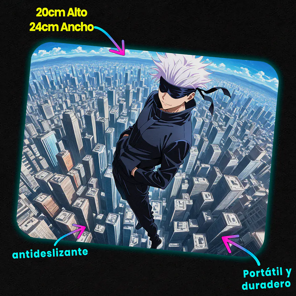 Mousepad 20x24 cm - Diseño Satoru Gojo Infinity Over Tokyo 2