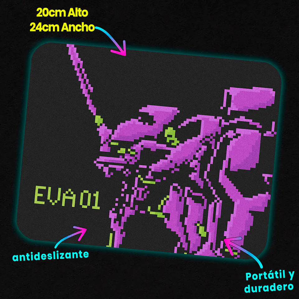 Mousepad 20x24 cm - Diseño Evangelion EVA-01 Pixel Retro Edition 2