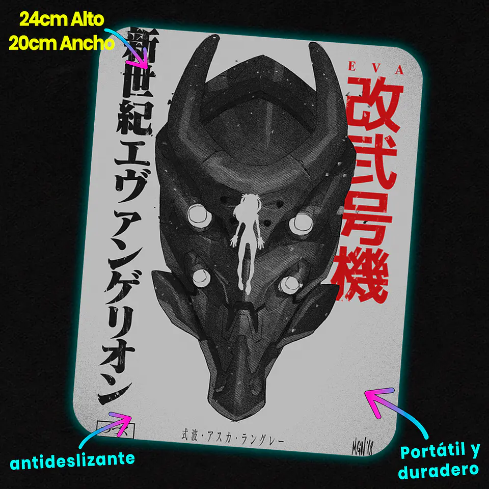 Mousepad 20x24 cm - Diseño Evangelion Unit-02 Asuka Silhouette Noir 2