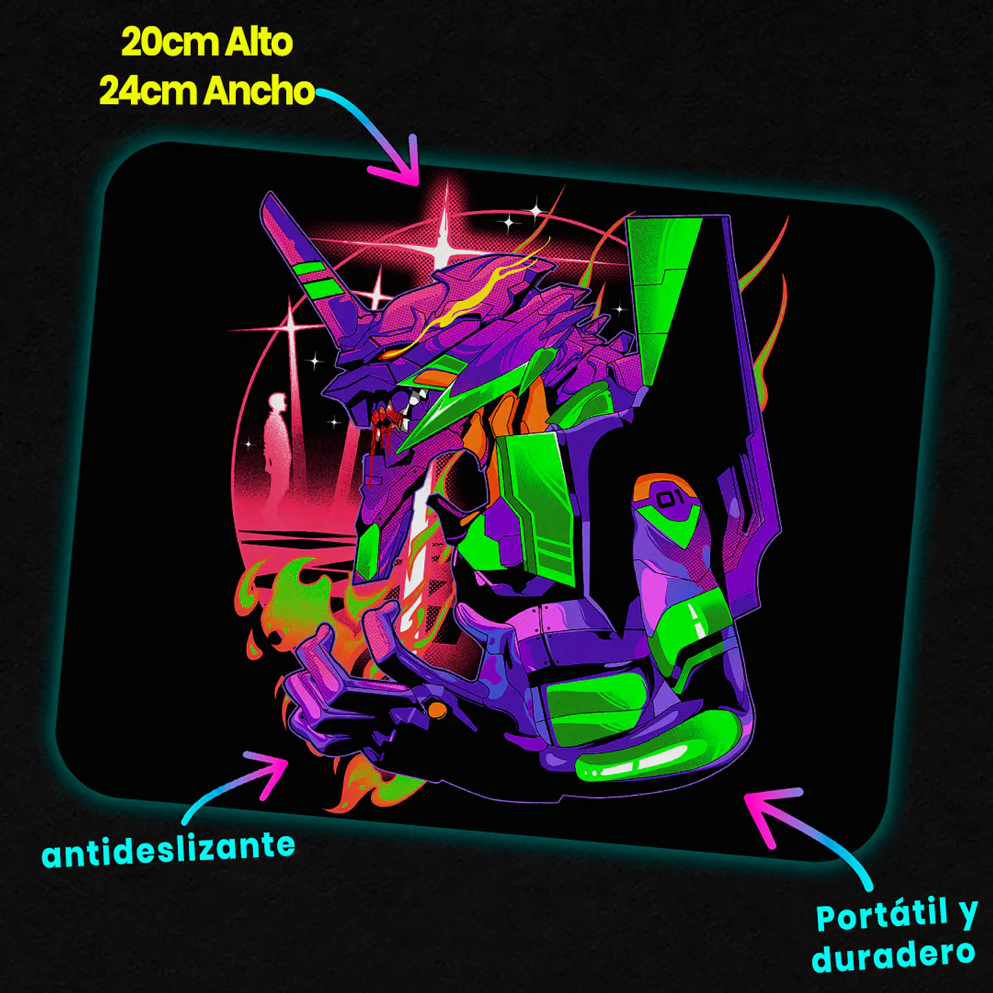 Mousepad 20x24 cm - Diseño Eva-01 Retro Synthwave Impact 2