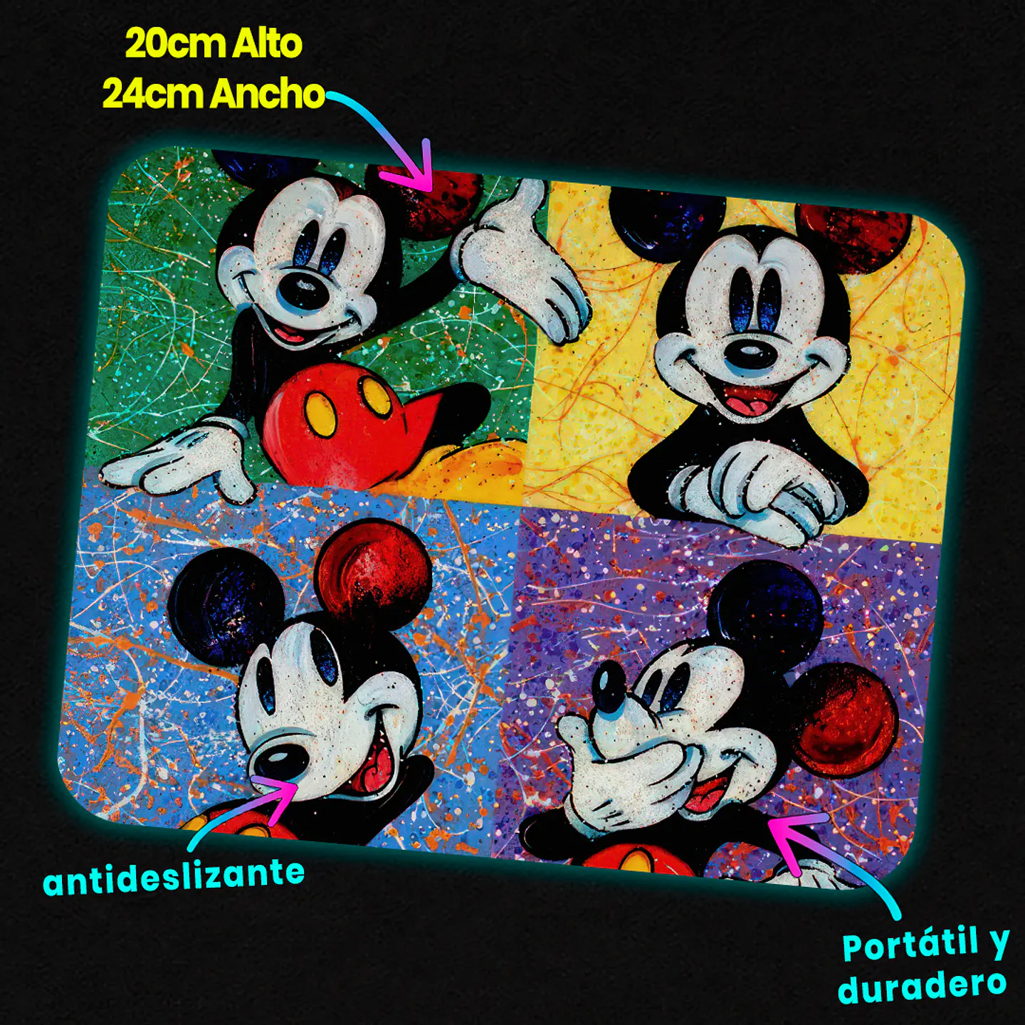 Mousepad 20x24 cm - Diseño Mickey Mouse Splatter Pop Art 2