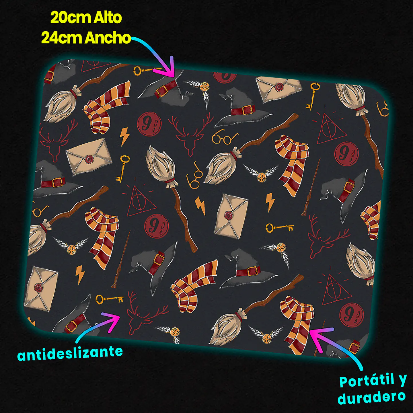 Mousepad 20x24 cm - Diseño Wizarding World Dark Pattern 2