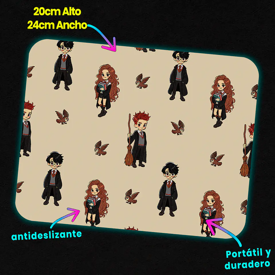 Mousepad 20x24 cm - Diseño Wizarding Trio Chibi Pattern 2