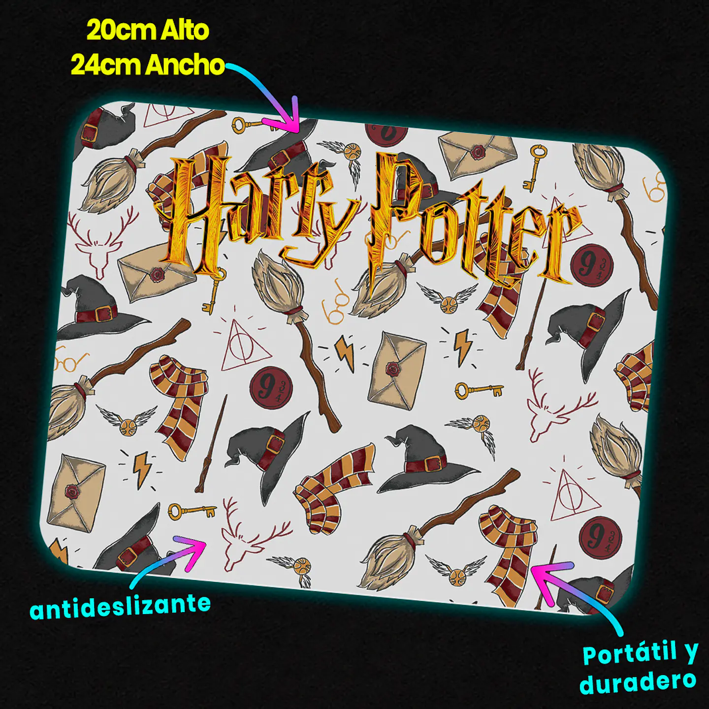 Mousepad 20x24 cm - Diseño Wizarding World Golden Logo Pattern 2