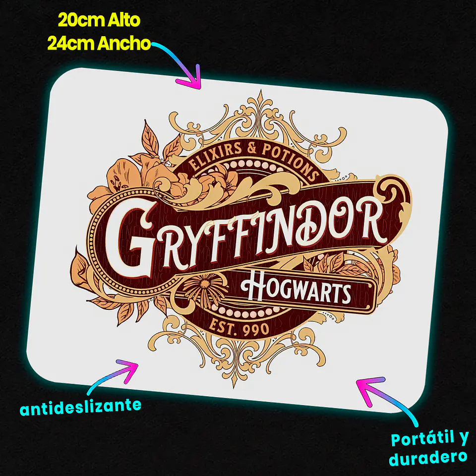 Mousepad 20x24 cm - Diseño Gryffindor Elixirs & Potions Vintage Label 2