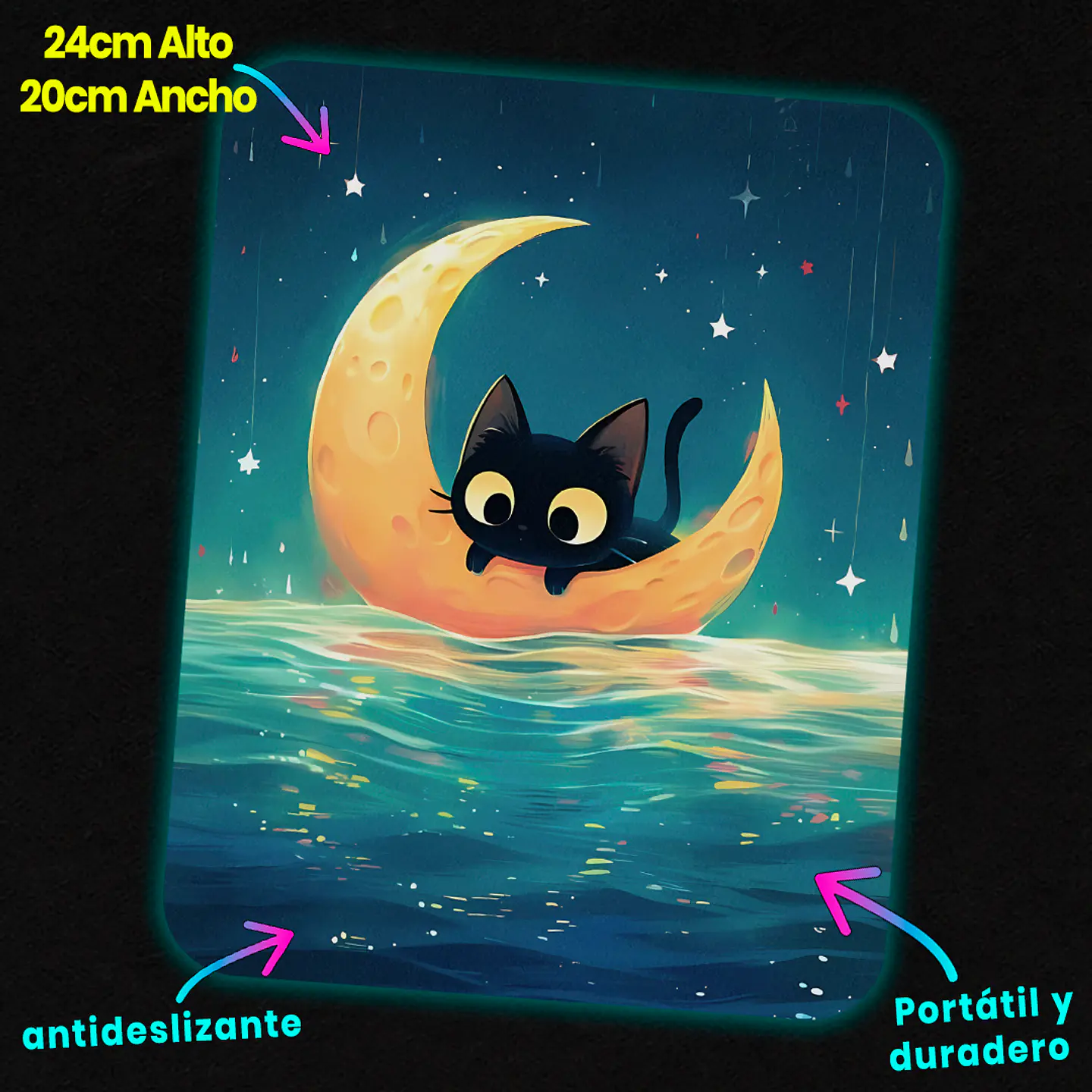 Mousepad 20x24 cm - Diseño Moonlight Black Cat Voyager