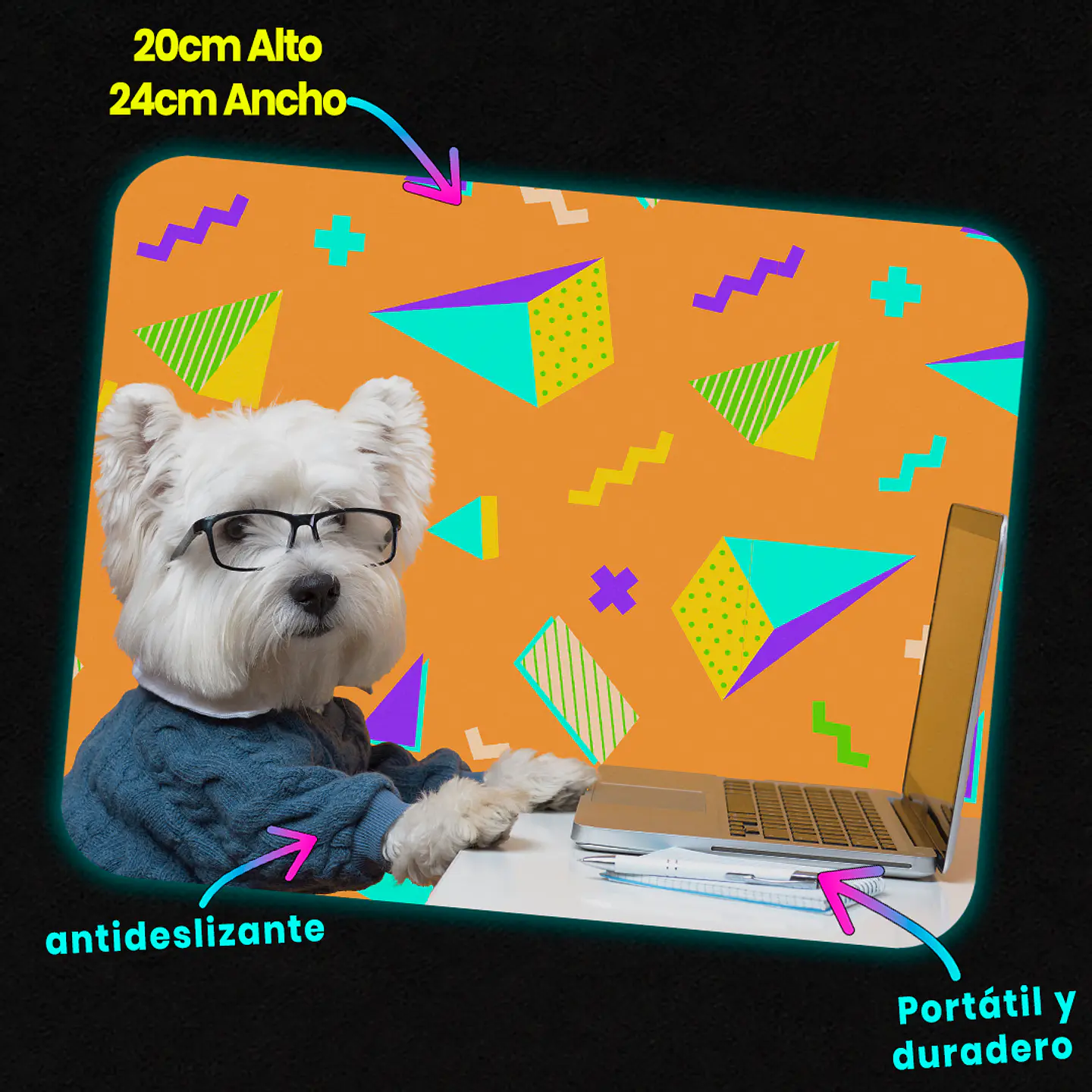 Mousepad 20x24 cm - Diseño Dog Scholar 