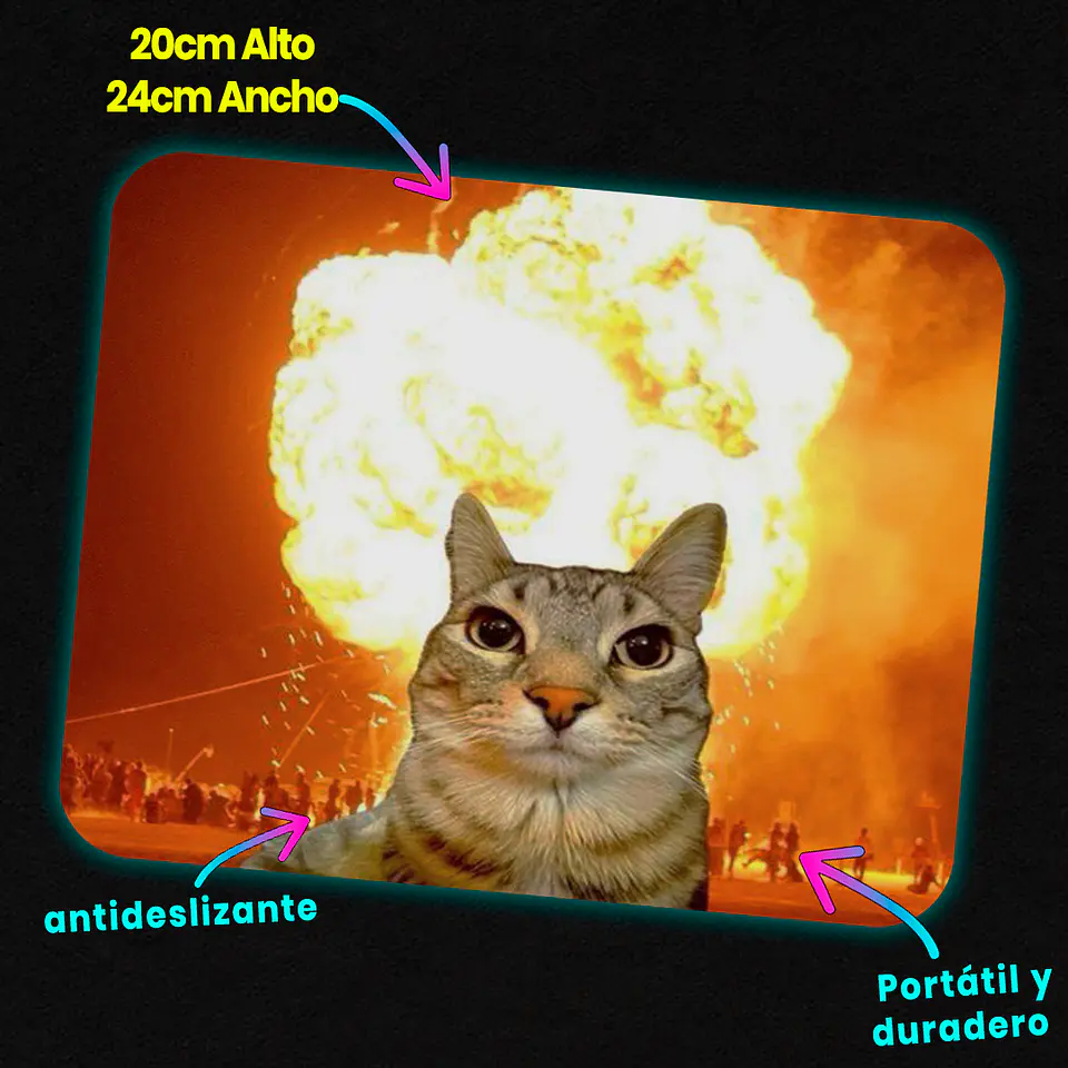 Mousepad 20x24 cm - Diseño Explosive Cat Chaos 2