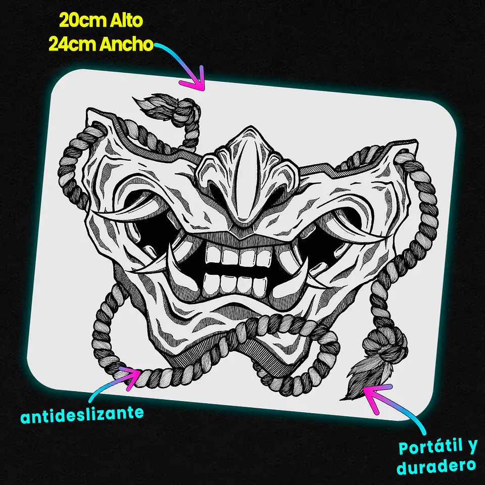 Mousepad 20x24 cm - Diseño Oni Mask Dark Ink 2