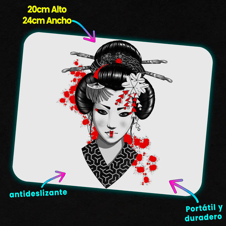 Mousepad 20x24 cm - Diseño Geisha Crimson Splatter 2