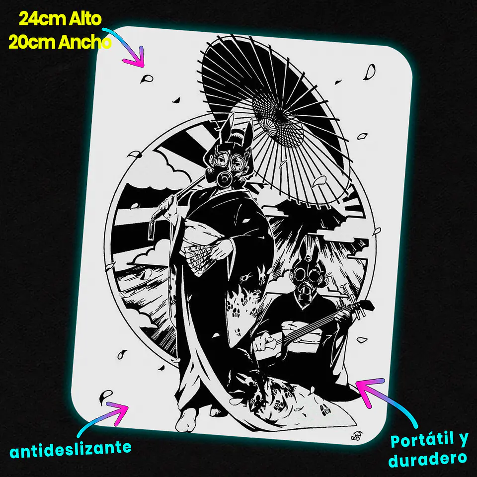 Mousepad 20x24 cm - Diseño Geisha Gas Mask Bushido 2