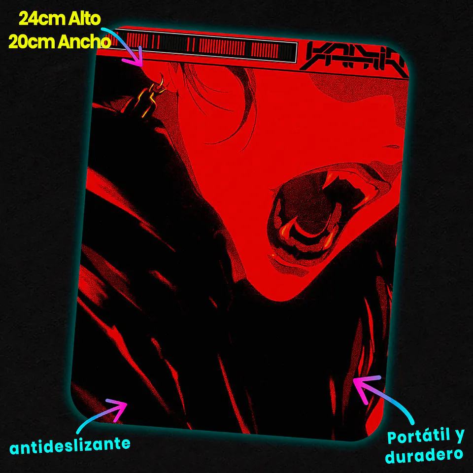 Mousepad 20x24 cm - Diseño Crimson Fangs Tech 2