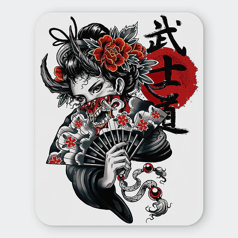 Mousepad 20x24 cm - Diseño Oni Geisha Crimson Bloom