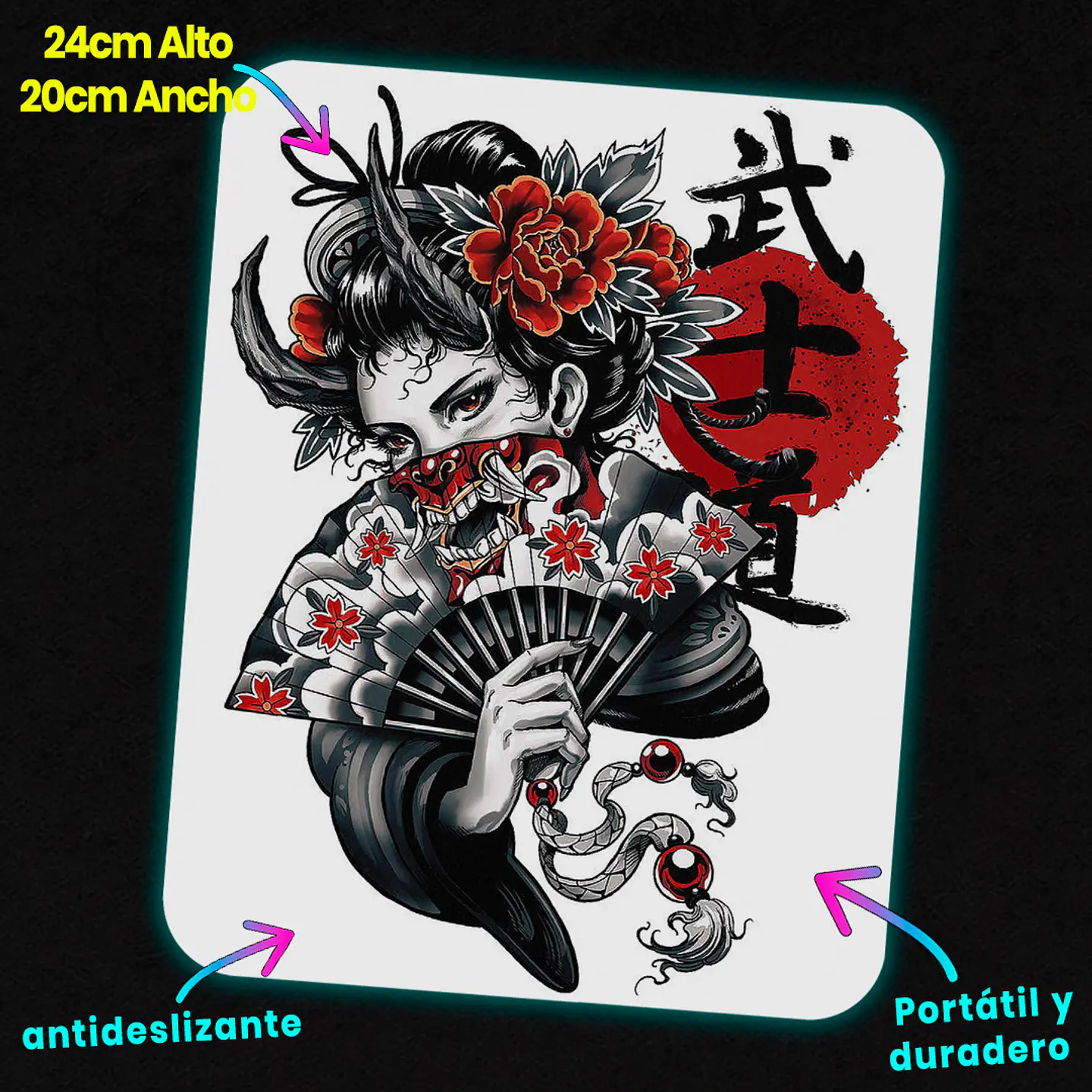 Mousepad 20x24 cm - Diseño Oni Geisha Crimson Bloom 2