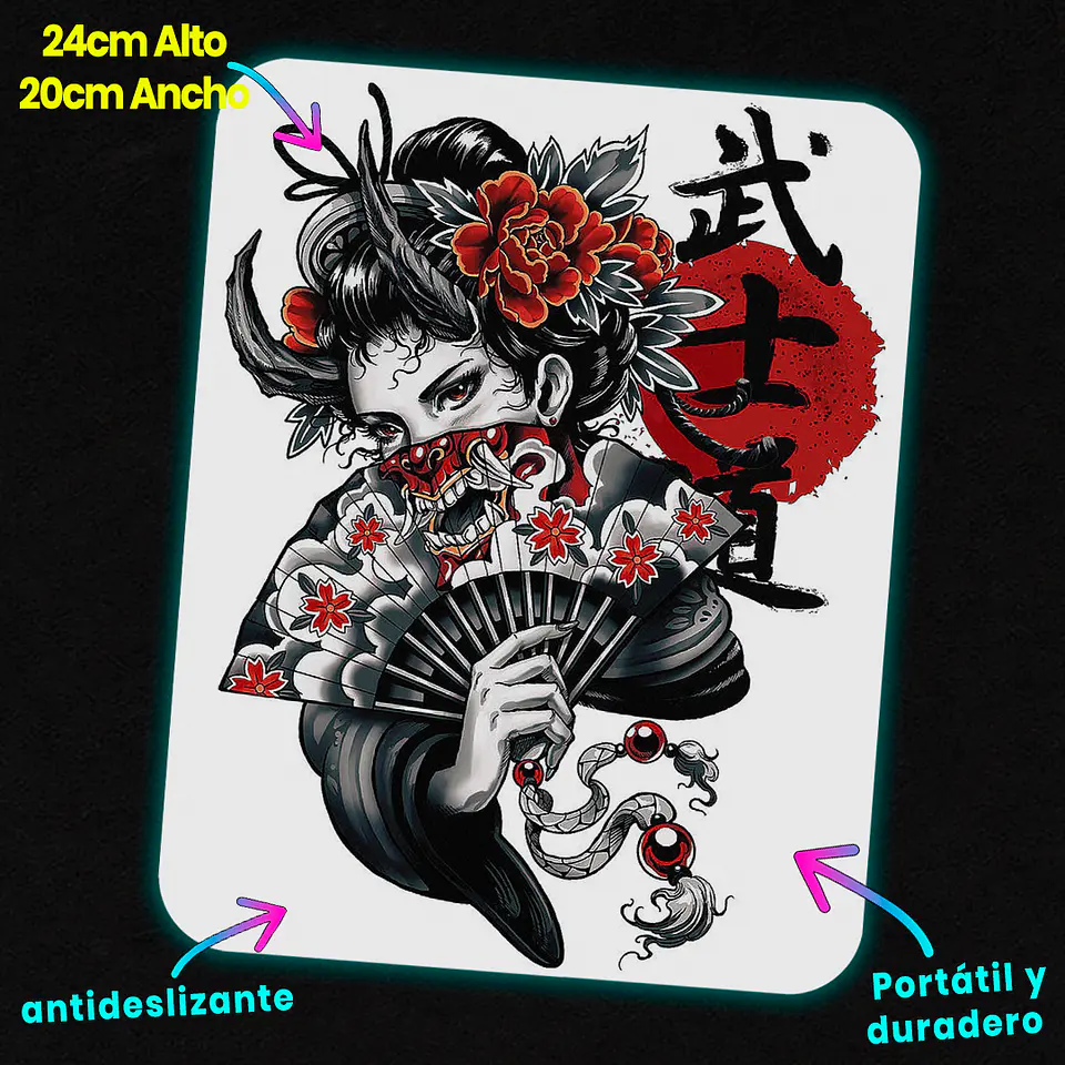 Mousepad 20x24 cm - Diseño Oni Geisha Crimson Bloom 2