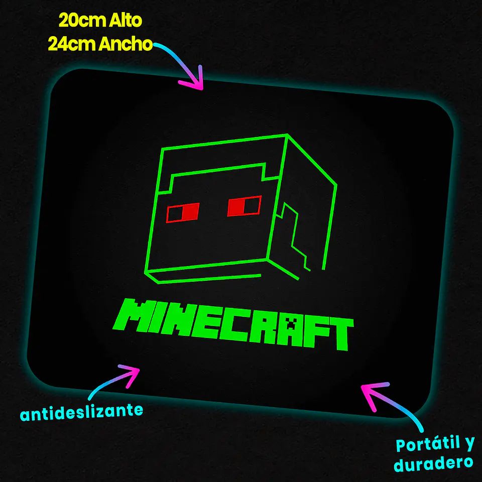Mousepad 20x24 cm - Diseño Minecraft: Neon Creeper Glow 2