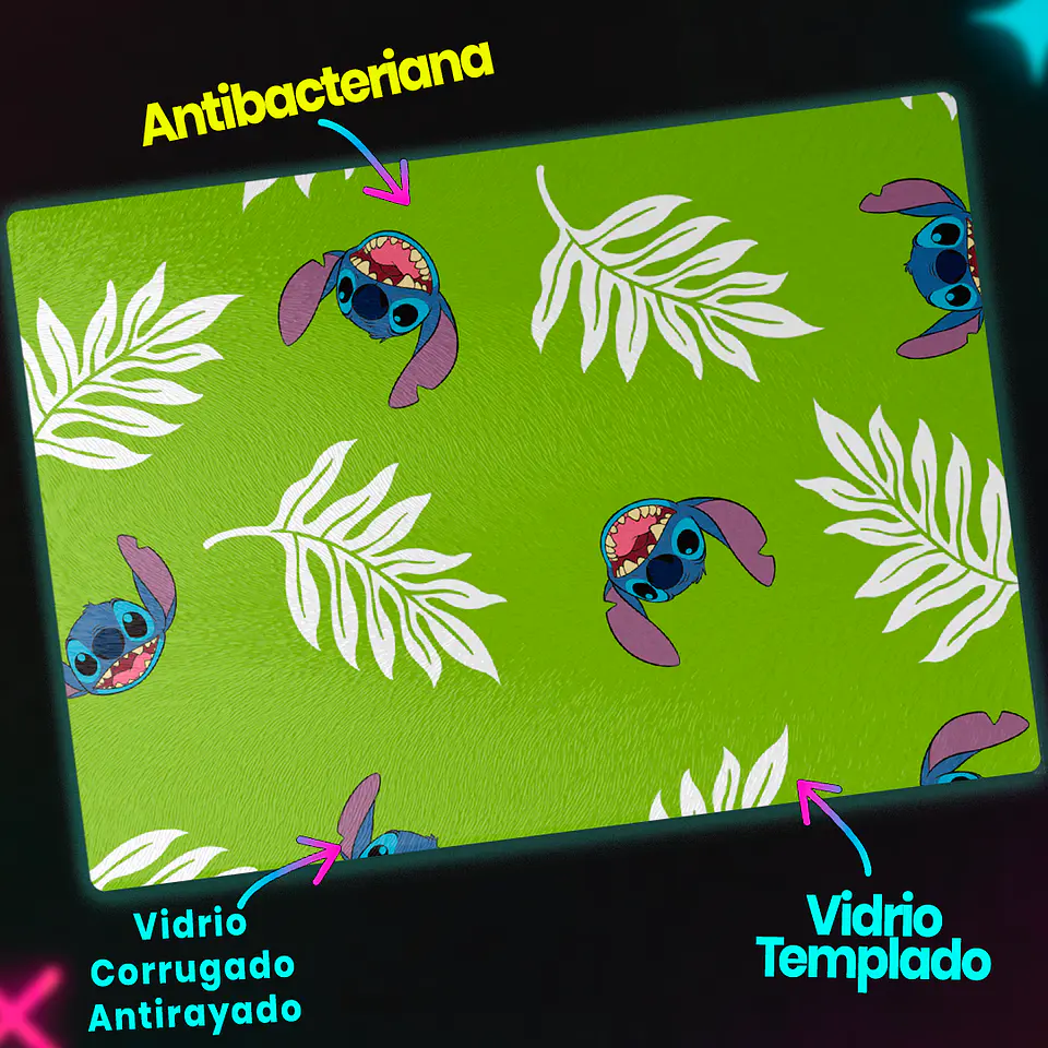 Tabla de cocina - Diseño Stitch Tropical Green 3