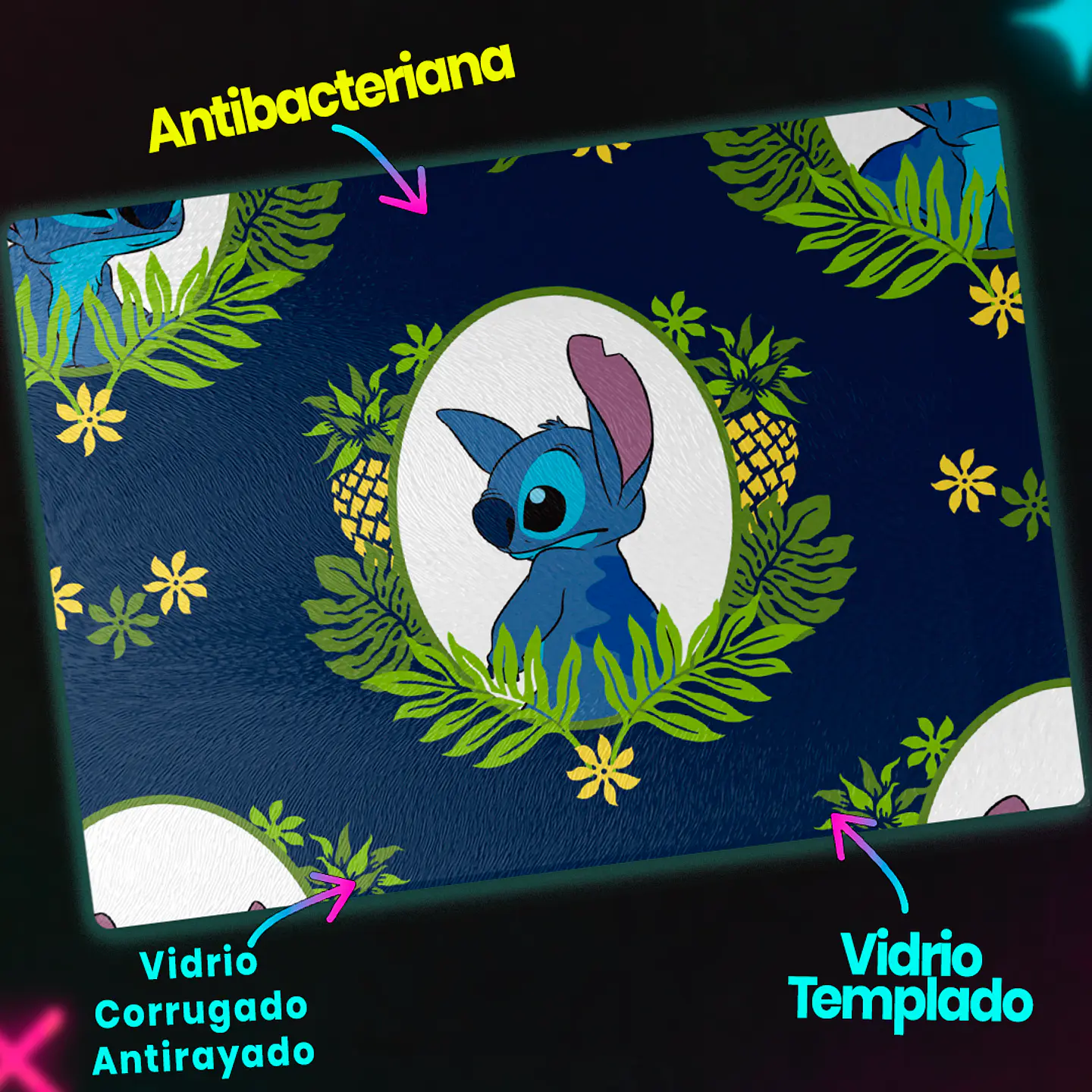 Tabla de cocina - Diseño Stitch Aloha Piña 3