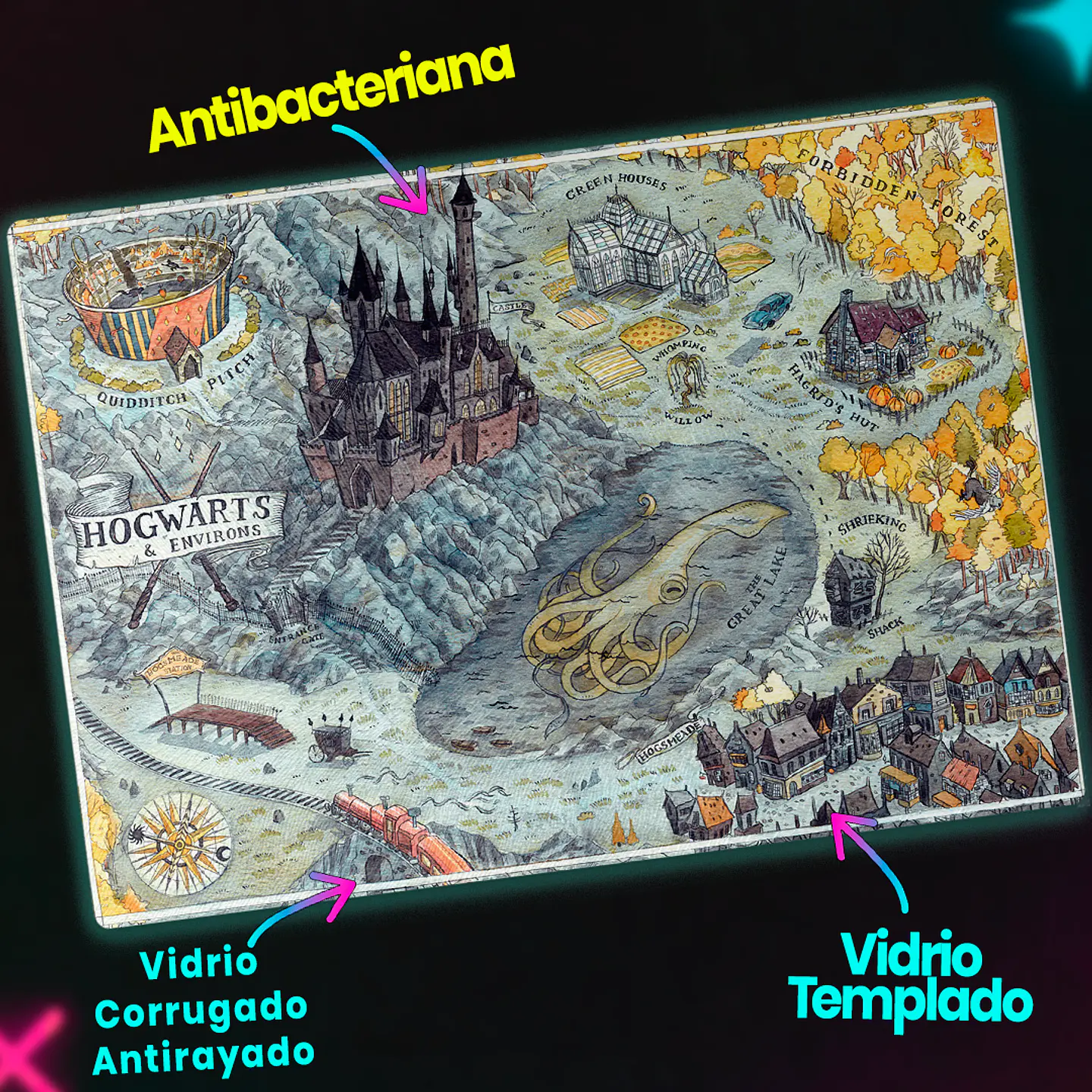 Tabla de cocina - Diseño Mapa Ilustrado Hogwarts 3