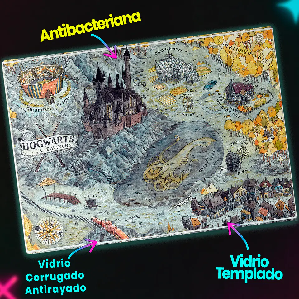 Tabla de cocina - Diseño Mapa Ilustrado Hogwarts 3