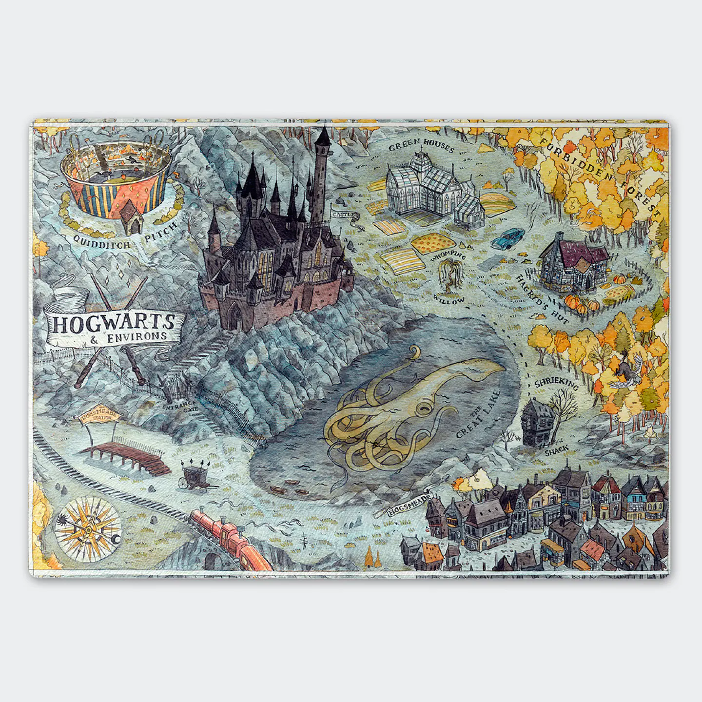 Tabla de cocina - Diseño Mapa Ilustrado Hogwarts 1