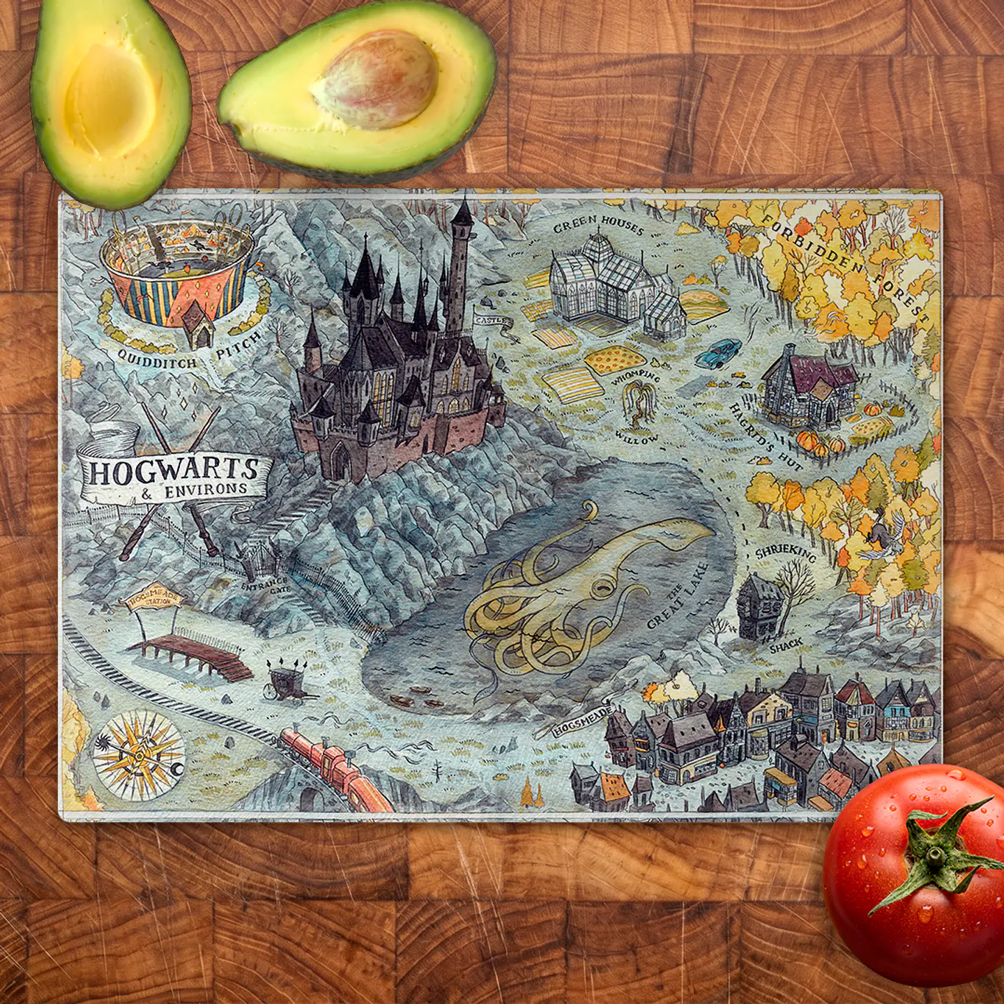 Tabla de cocina - Diseño Mapa Ilustrado Hogwarts 2
