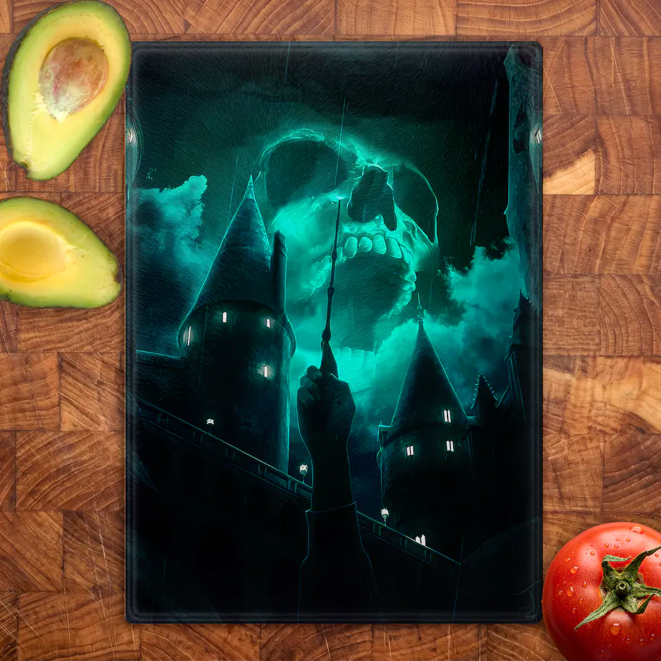 Tabla de cocina - Diseño La Marca Tenebrosa sobre Hogwarts 2