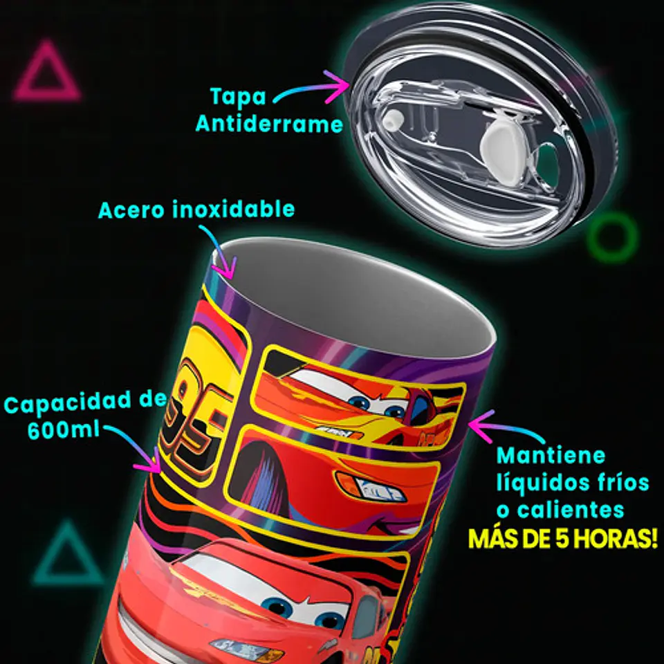 Mug Termo Disney Cars Lightning Mcqueen Speed Track 600ml 4