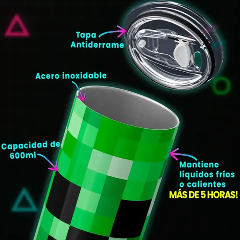 Mug Termo Minecraft Creeper Pixel Face 600ml 3