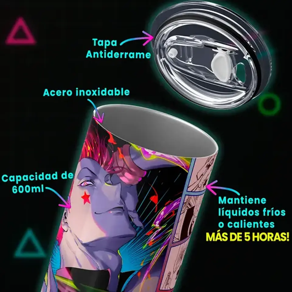 Mug Termo Hunter X Hunter Hisoka Neon Trick 600ml 4