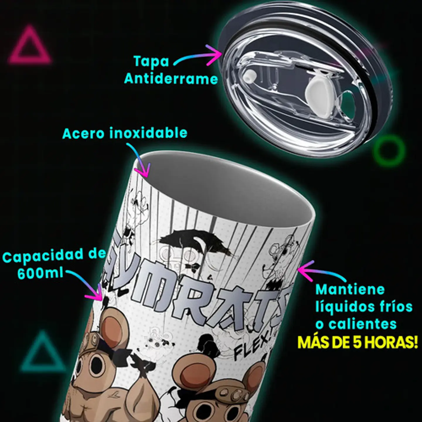 Mug Termo Gymrat Muscle Mice Gymrats 600ml 4